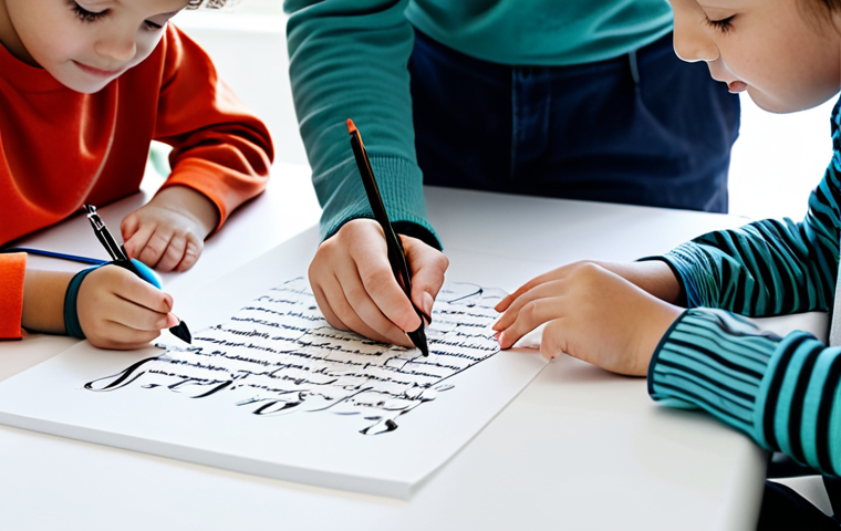 **
"A family calligraphy workshop taking place in a bright, comfortable home setting, featuring parents and children working together on calligraphy projects, fully clothed in modest attire, safe for work, appropriate content, professional, perfect anatomy, correct proportions, natural pose, well-formed hands, proper finger count, natural body proportions, high quality, family-friendly."
**