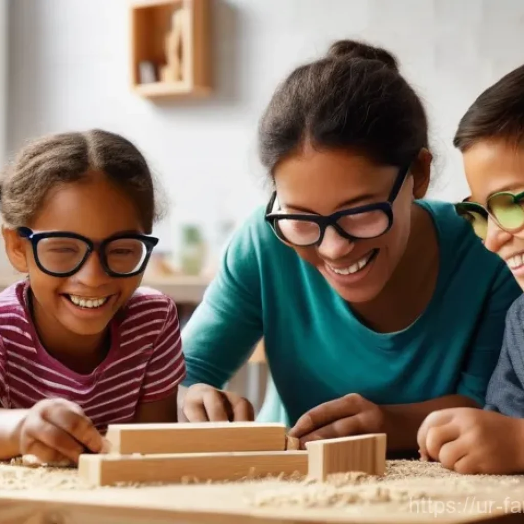 가족과 함께하는 DIY 목공 체험 - **Prompt 1: Joyful Family Woodworking**
"A vibrant, candid shot of a diverse family (parents, a ...