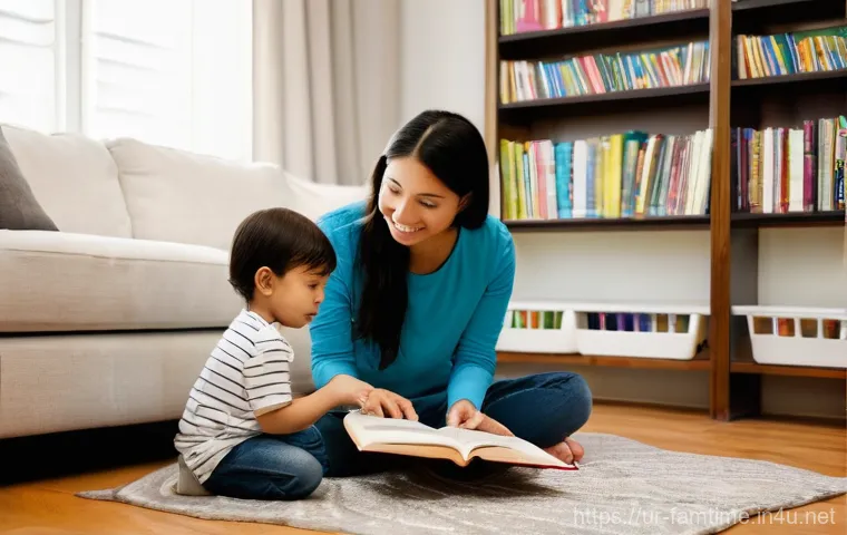 아이와 함께하는 오케스트라 감상 - **Prompt 1: Pre-Concert Discovery at Home**
"A cozy, sunlit living room at home. A kind, smiling...